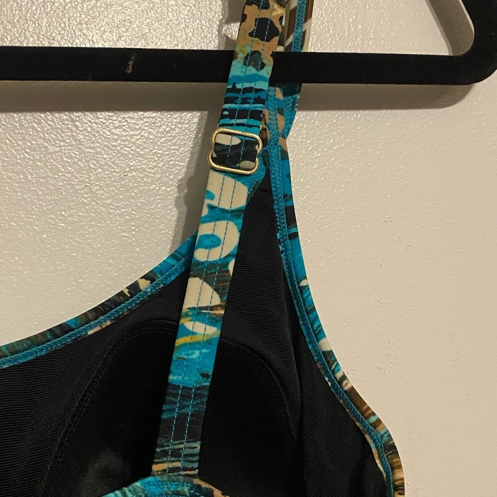 Christina Black and Blue  one piece bathing suit with built in wrap sz 10 - Picture 5 of 7